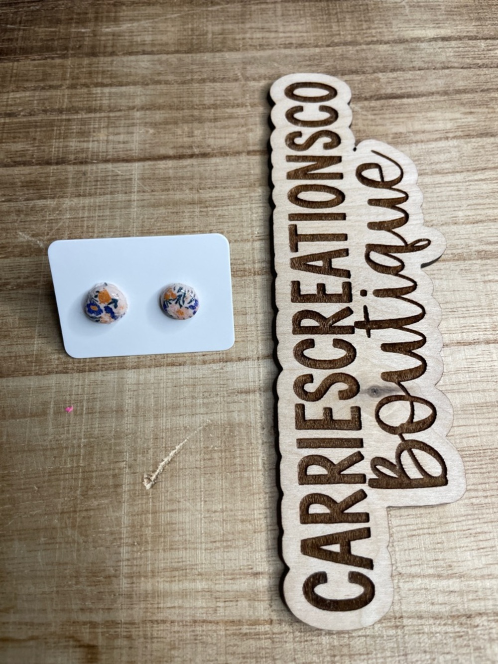 Floral Round Button Earrings — White, Blue & Orange